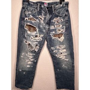 PRPS Japanese Men's Jeans‎ Thrashed Distressed Camo Selvedged Cropped Sz 32